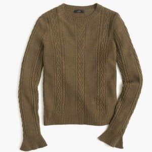 J. Crew Sweater Green Cable Knit Wool Blend Pullover Crewneck F5085 Size L